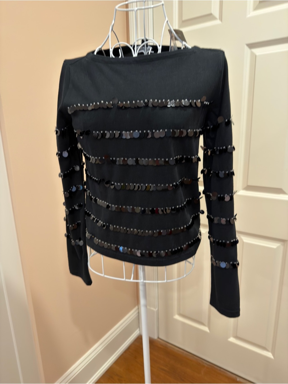 J Crew Black Sequin Stripe Long Sleeve Top